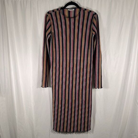 Zara Trafaluc Dress Women's Small Blue Striped Round Neck Long Sleeve Swim Cover - Picture 1 of 8